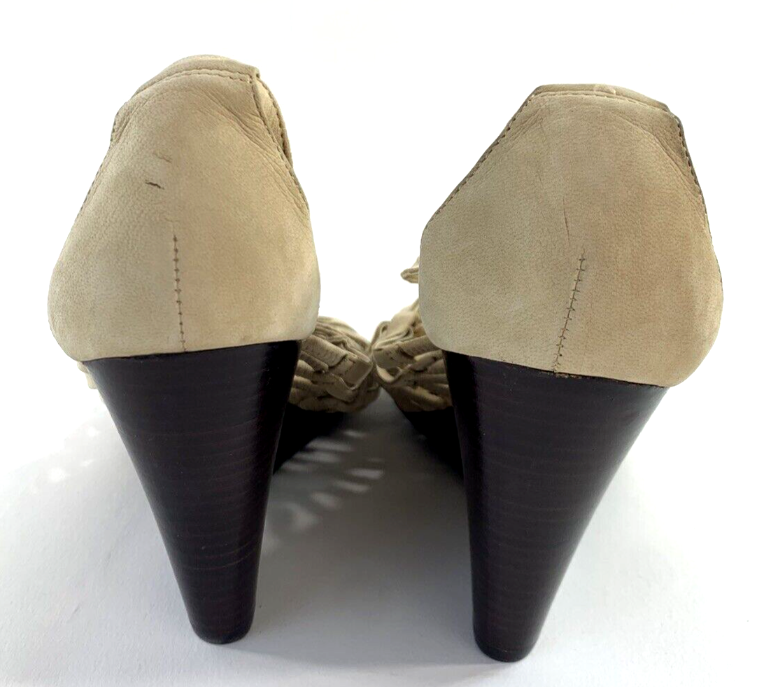 Ralph Lauren Damalise Beige Leather Wedge Sandals Size 9.5B