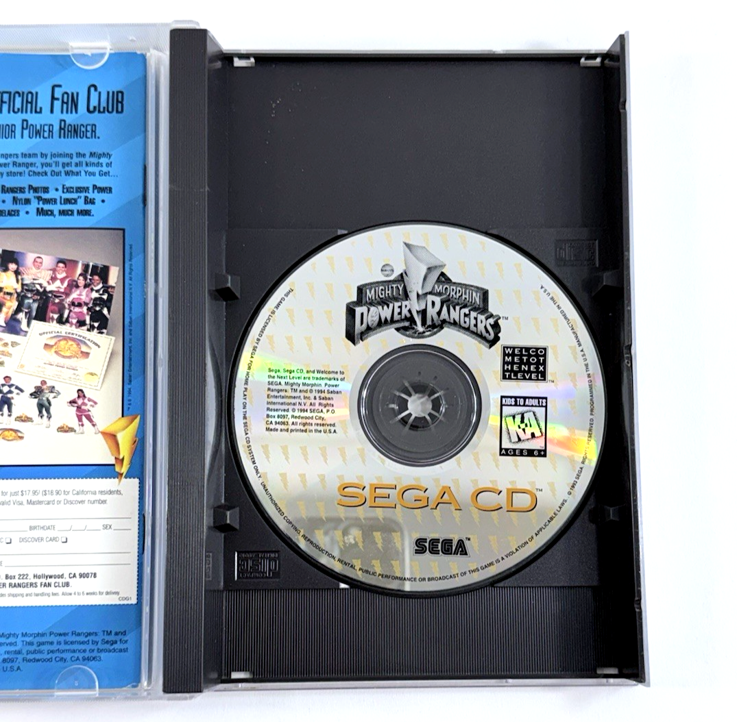 Mighty Morphin Power Rangers (Sega CD, 1995) Game Case Manual Registration Foam
