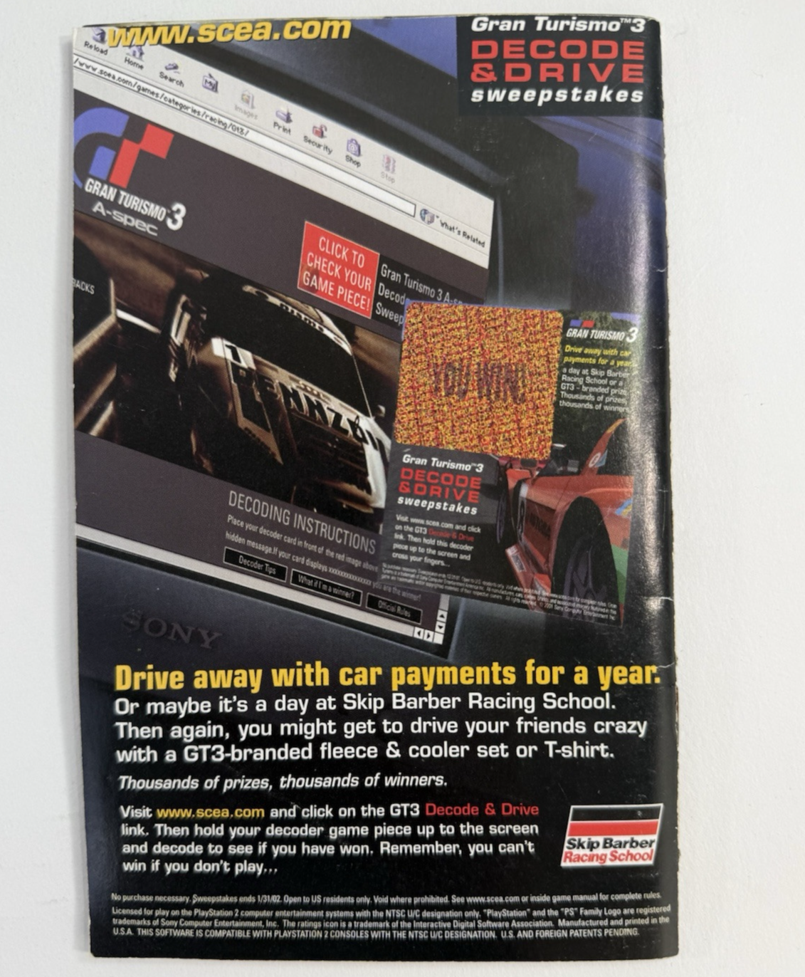 Gran Turismo 3 A-Spec (Sony PlayStation 2, 2001) Game Case Manual - Tested