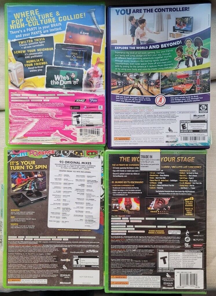 Microsoft Xbox 360 bundle - Kinect Adventures, DJ Hero, Rapstar, Don't Know Jack