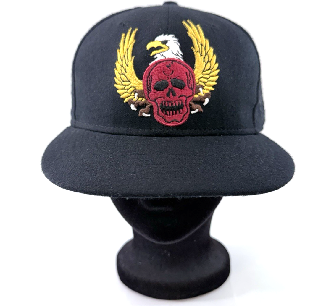 Blac Label Premium Skull Eagle 7 3/8 Black Embroidered Streetwear Fitted Cap
