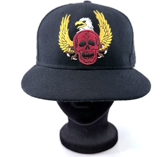 Blac Label Premium Skull Eagle 7 3/8 Black Embroidered Streetwear Fitted Cap