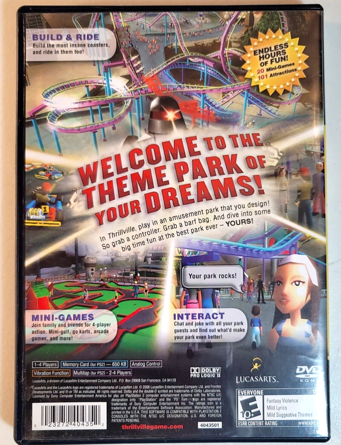 Thrillville (Sony PlayStation 2, 2006) Game Case Manual - Tested and Working