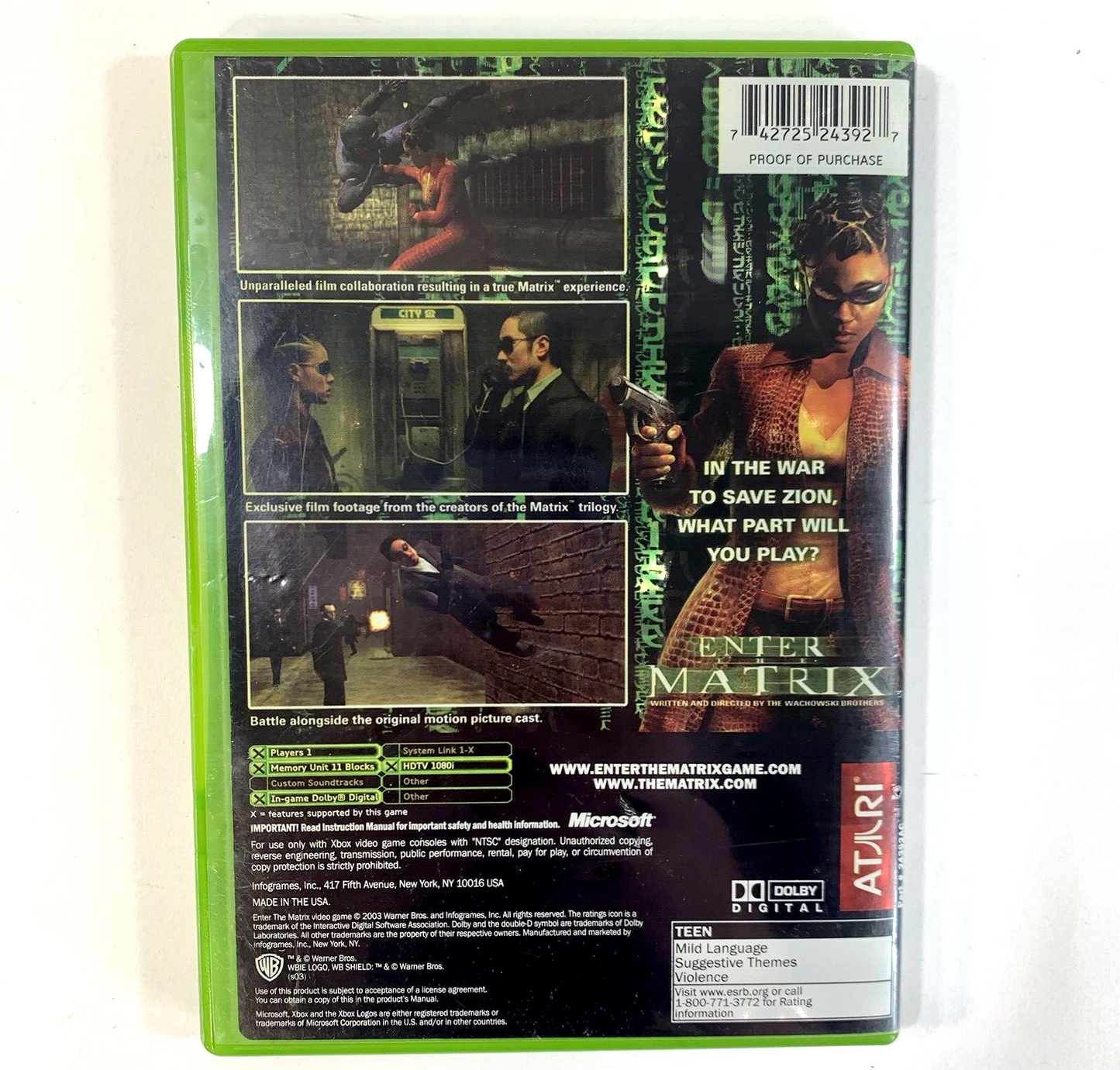 Enter the Matrix (Microsoft Xbox, 2003) Game Case Manual - Tested and Working