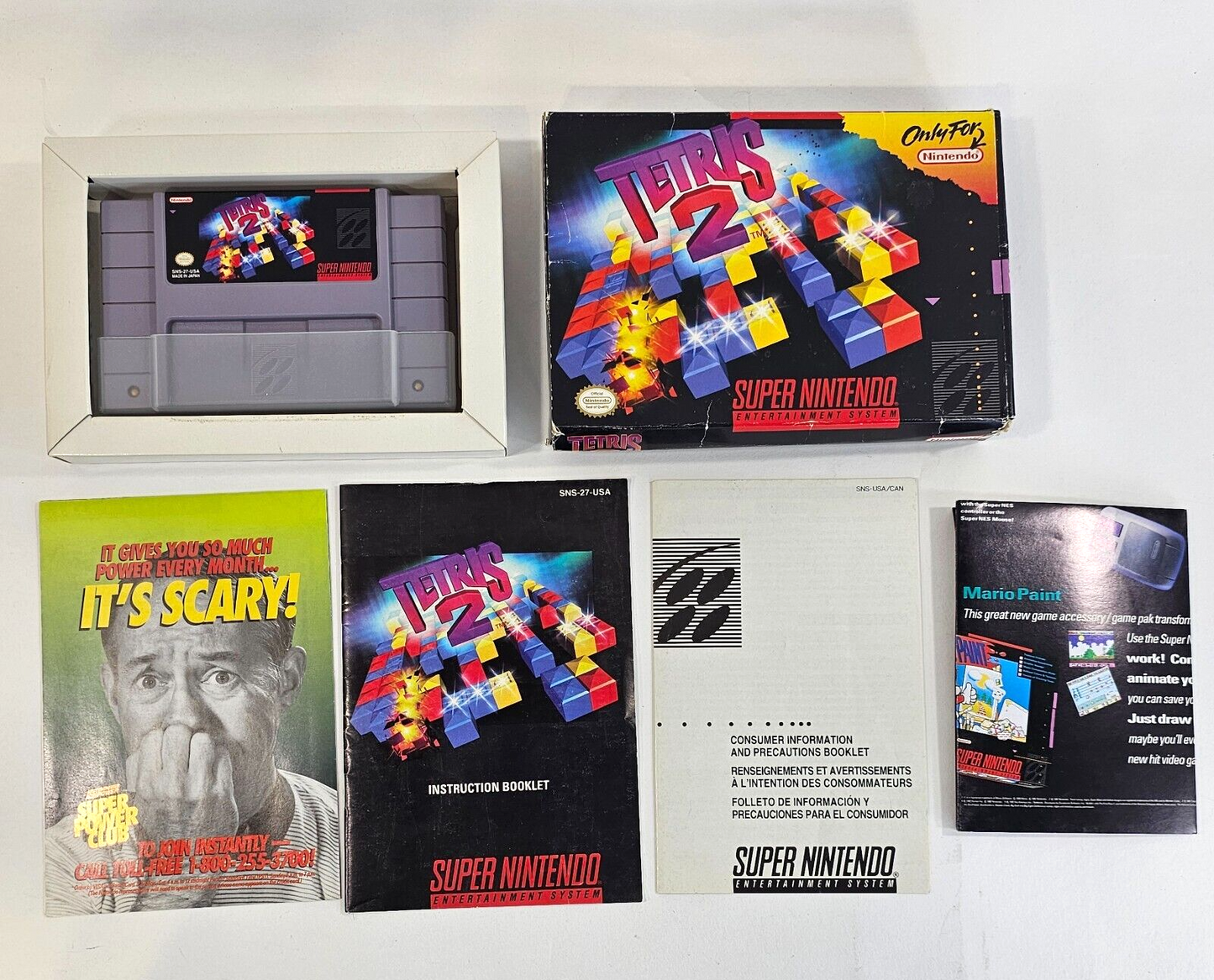Tetris 2 (Super Nintendo, 1994) Game Box Manual Inserts Poster - Tested