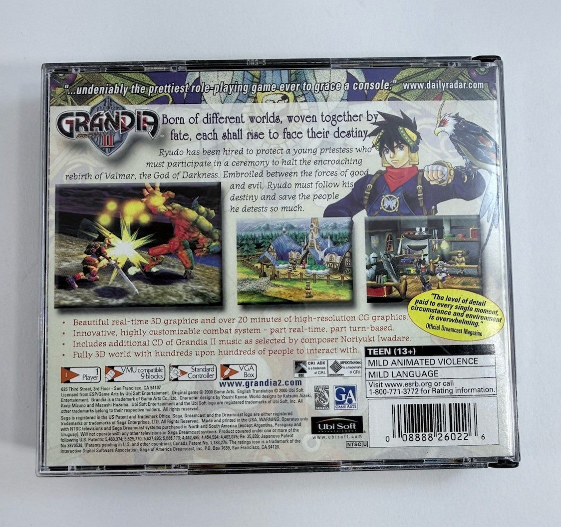 Grandia II (Sega Dreamcast, 2000) Game, Case, Manual, Soundtrack, Registration