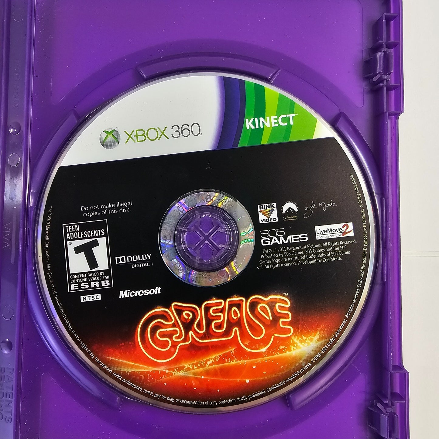 Grease: Dance (Microsoft Xbox 360, 2011) Game Case Manual - Tested - Kinect Game