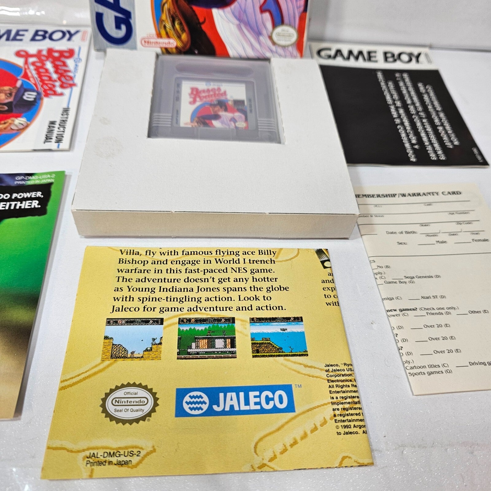 Bases Loaded (GameBoy, 1990) Game Box Manual Inserts Poster Registration -Tested