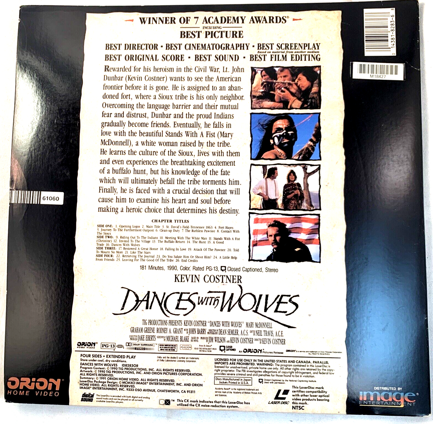 Dances With Wolves (Laserdisc, 1991) Kevin Costner - Tested and Working