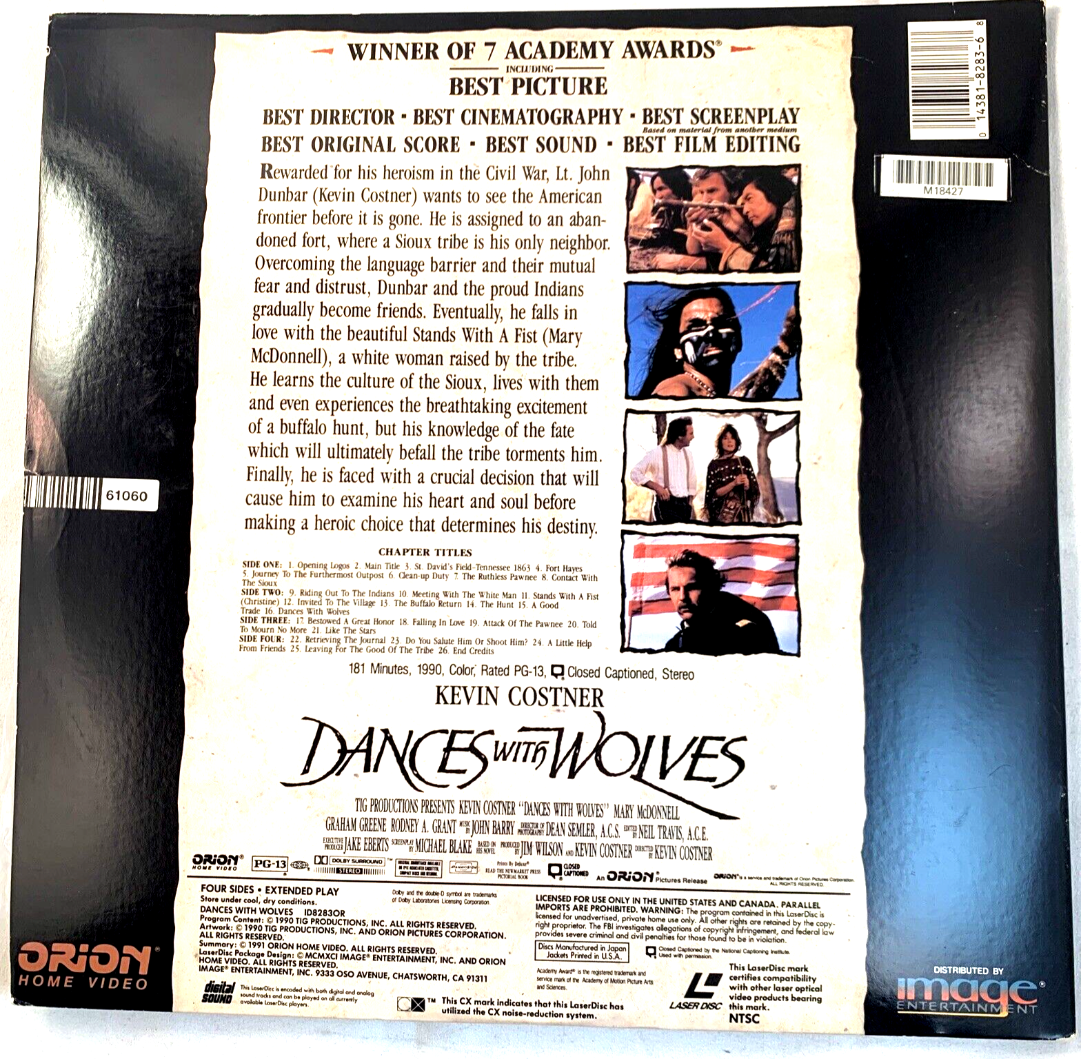 Dances With Wolves (Laserdisc, 1991) Kevin Costner - Tested and Working