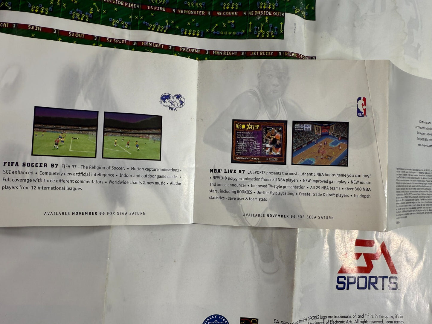 Madden NFL 97 (Sega Saturn, 1996) Game Case Manual Poster Insert - Tested