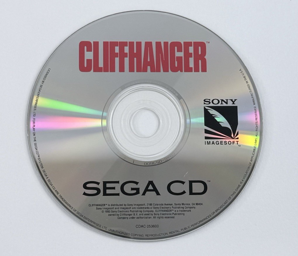 Cliffhanger (Sega CD, 1993) Game Disc and Manual - Tested - Read