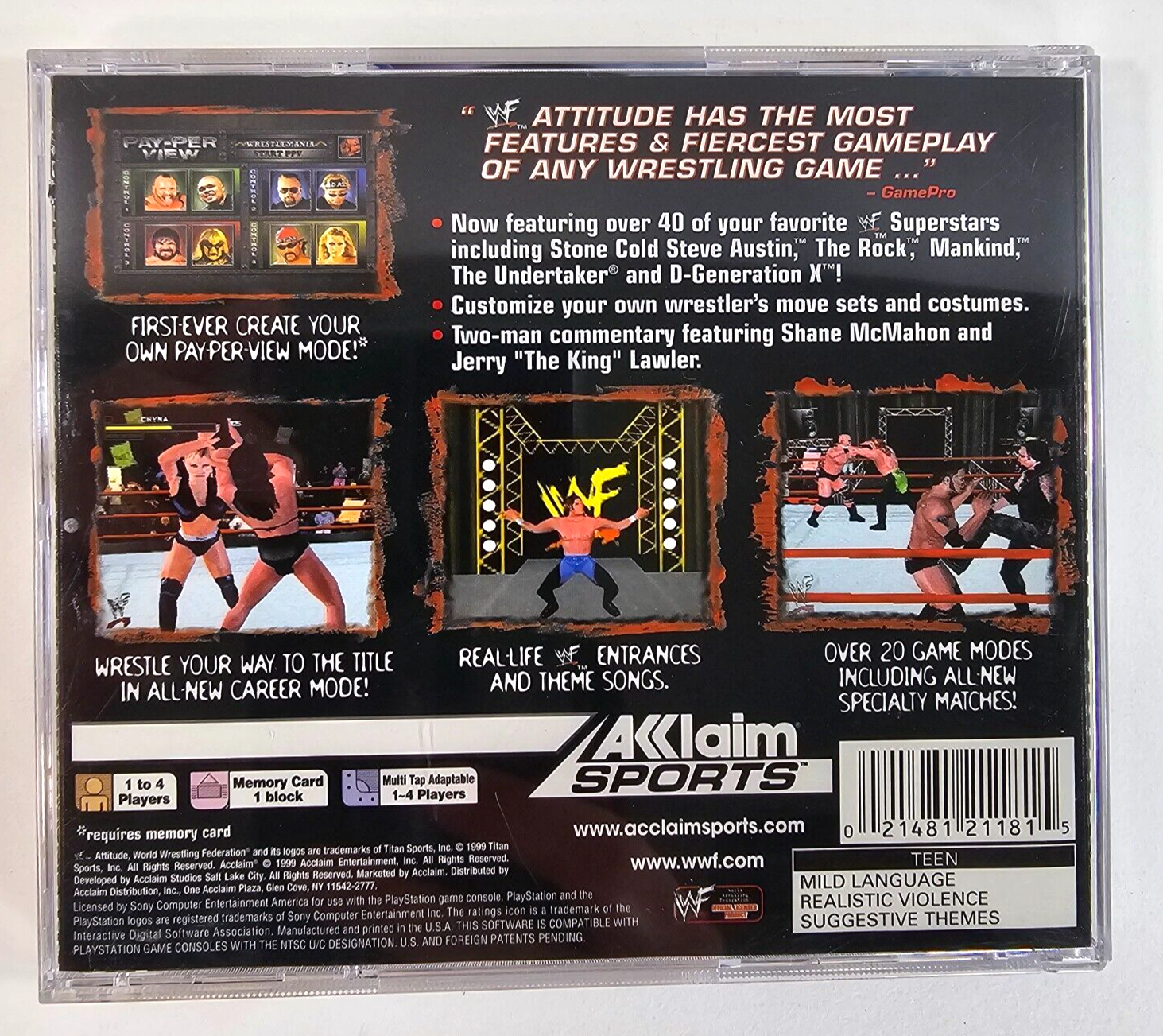 WWF Attitude (Sony PlayStation 1, 1999) Game Case Manual Registration Card