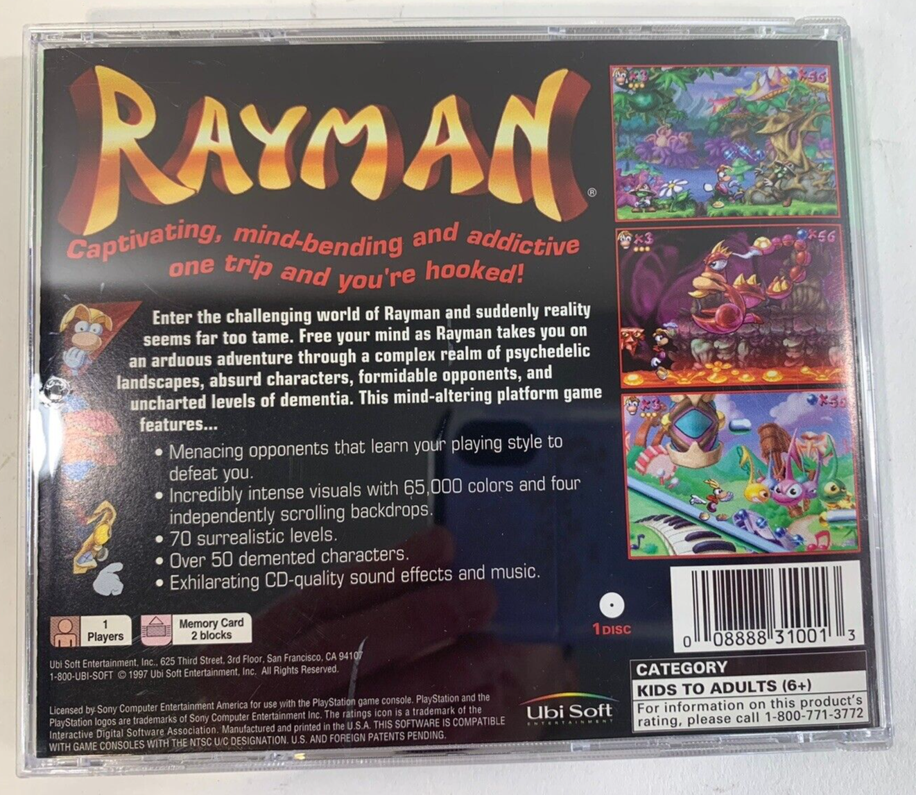 Rayman - Greatest Hits (Sony PlayStation 1, 1997) Game And Case - Tested