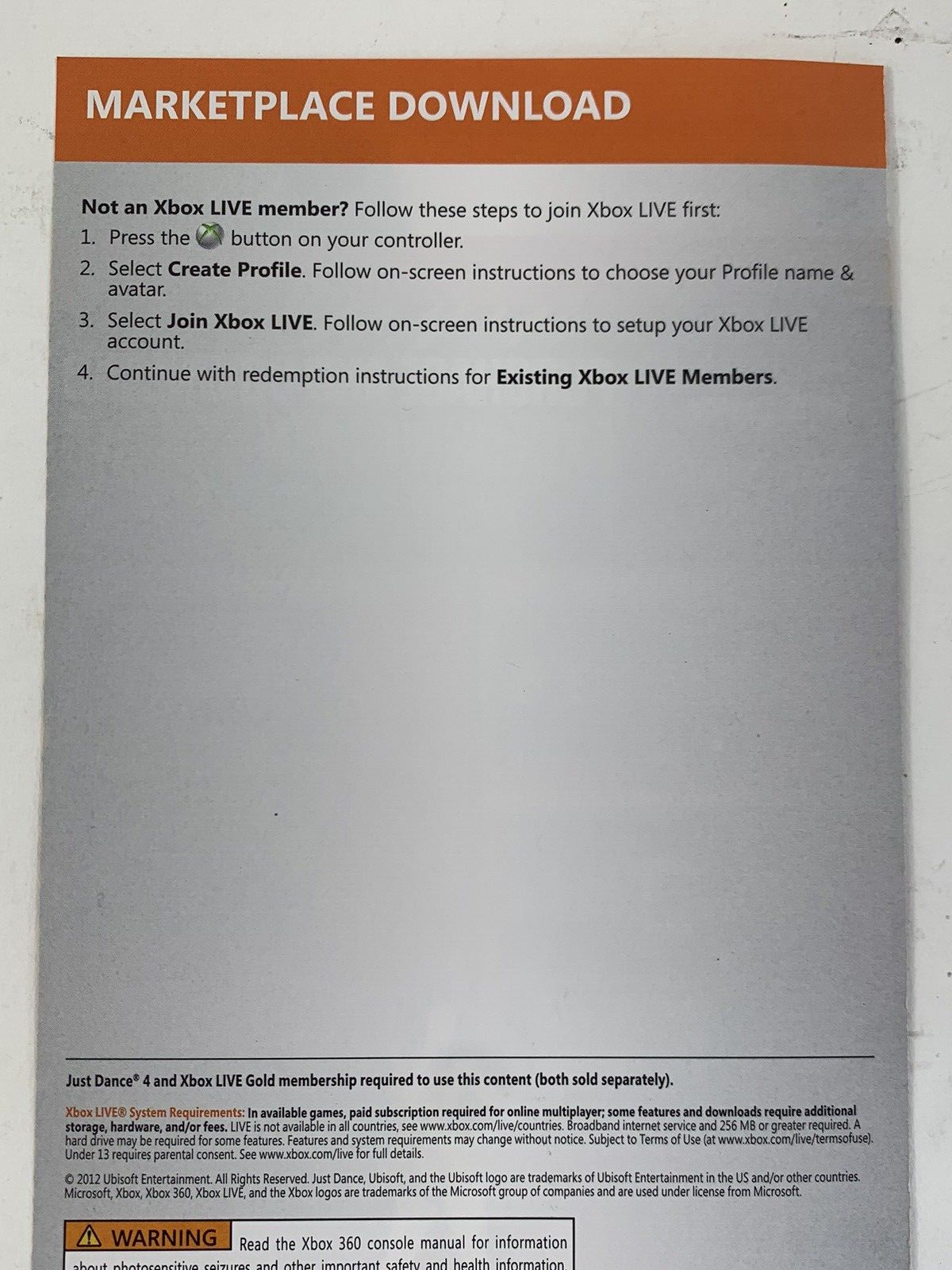 Just Dance 4 (Microsoft Xbox 360, 2012) Game Case Manual Insert - Tested