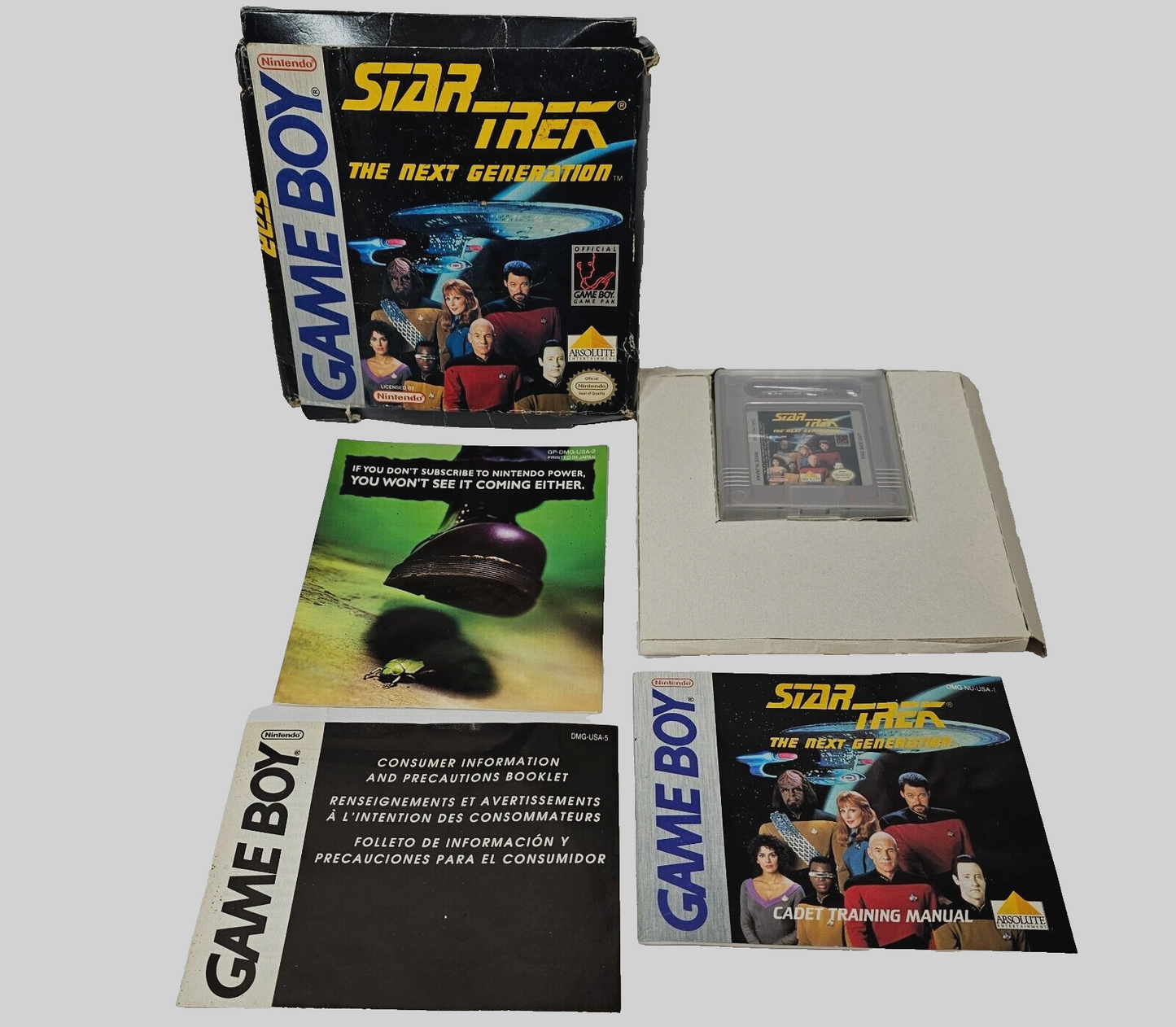 Star Trek The Next Generation (Gameboy, 1993) Game, Box, Manual, Inserts