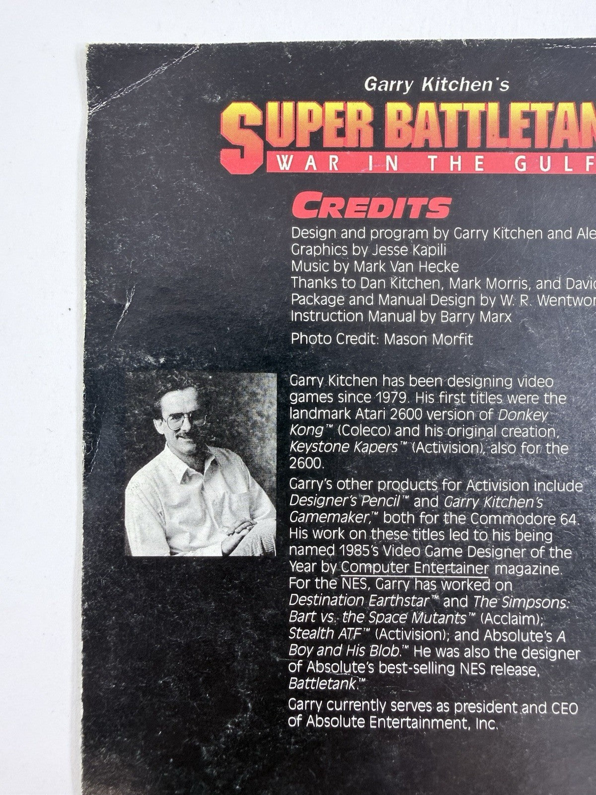 Garry Kitchen's Super Battletank War In The Gulf Instruction Manual SNS-SB-USA-1