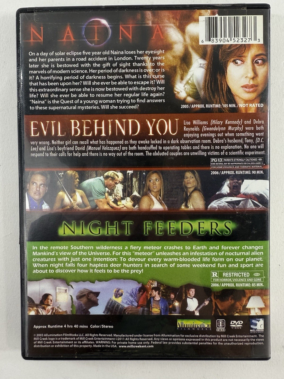 Naina/Evil Behind You/Night Feeders (DVD, 2011, 2-Disc Set) Tested and Working
