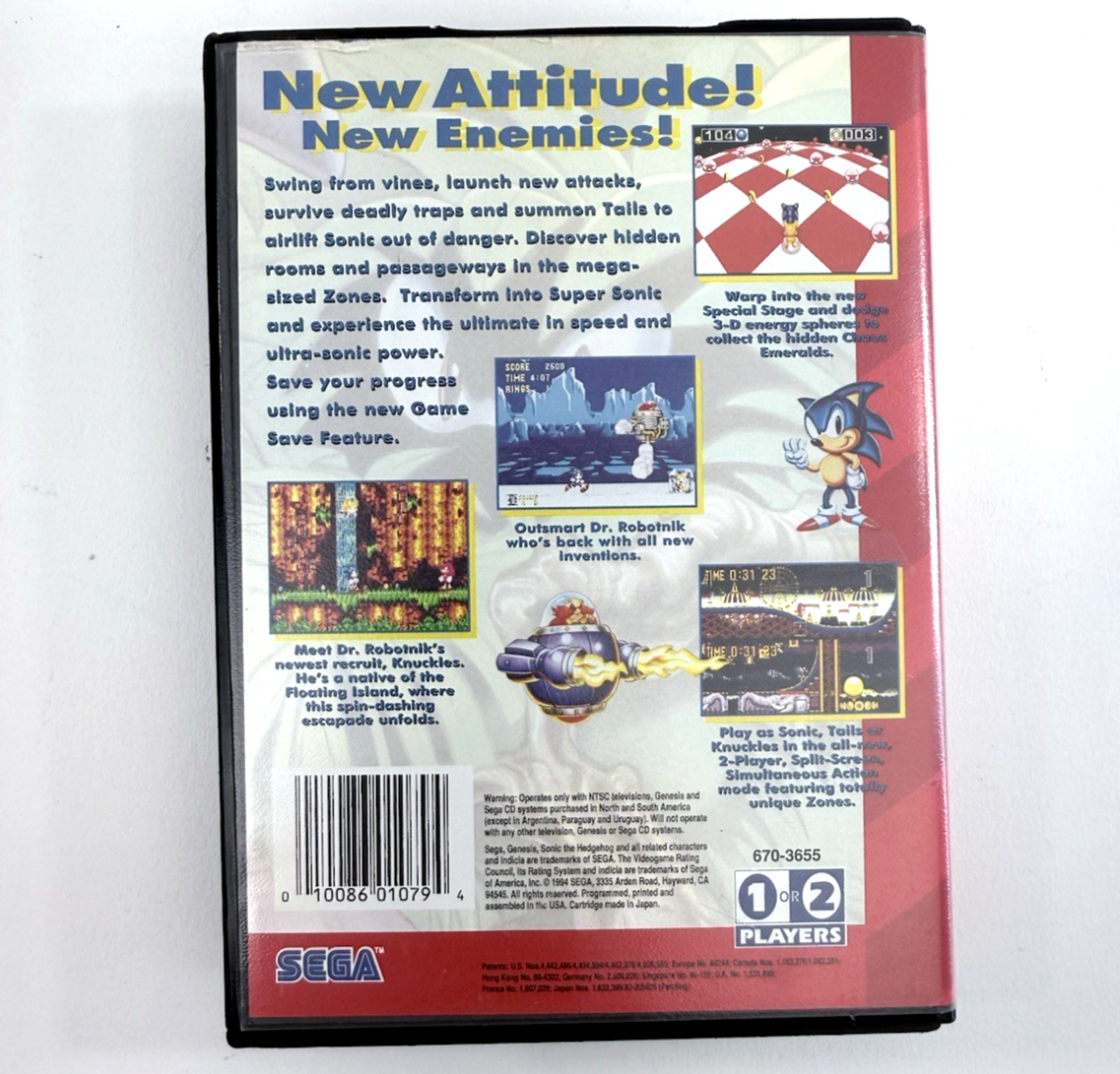 Sonic the Hedgehog 3 (Sega Genesis, 1994) Game and Case - Tested and Working