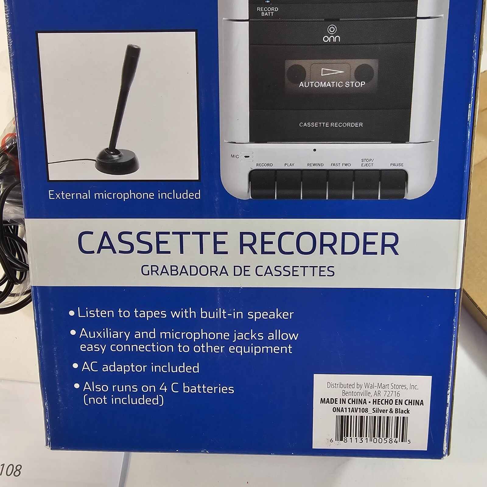 Onn ONA11AV108 Cassette Recorder with Microphone - New, Open Box