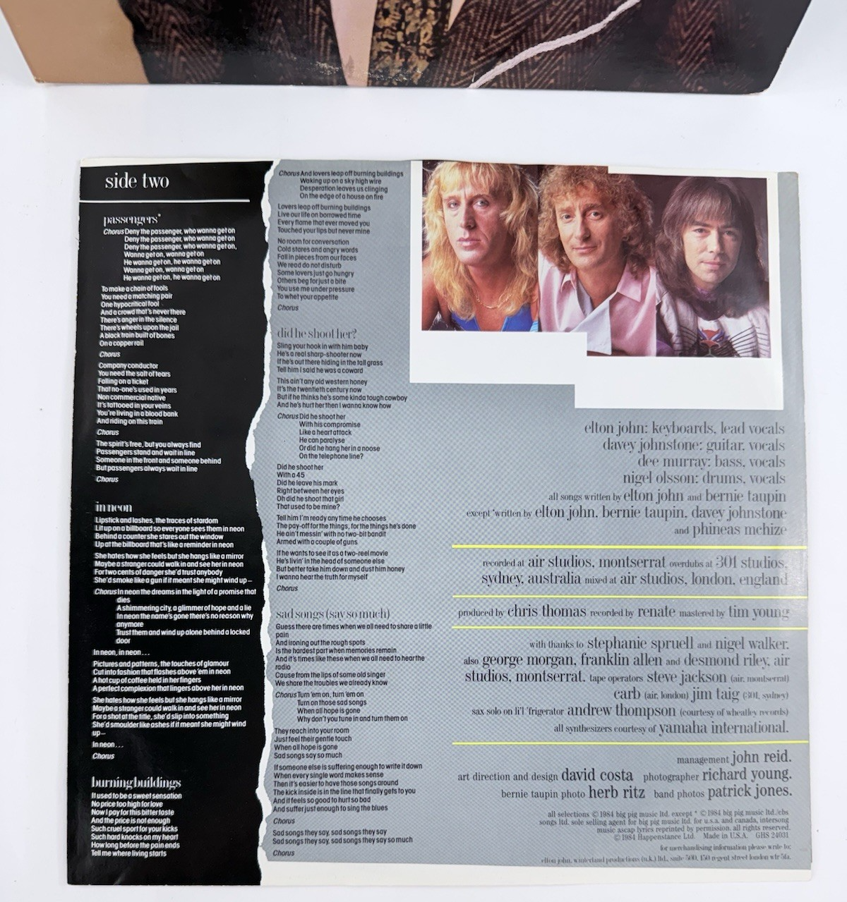 Elton John: Breaking Hearts GHS-24031 LP (Vinyl Record, 1984) Tested and Working