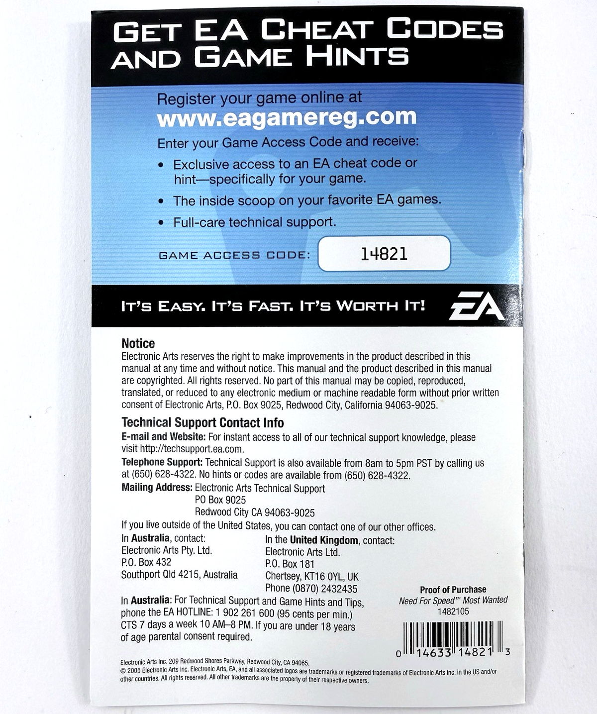 Need for Speed: Most Wanted (PlayStation 2, 2005) Game Case Manual - Tested