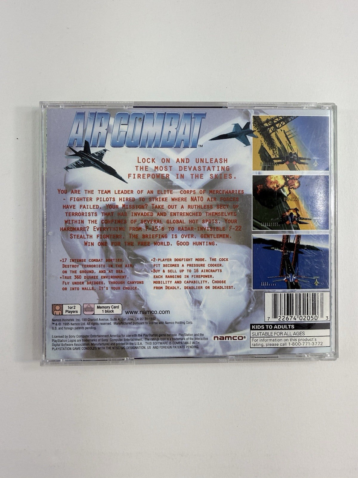 Air Combat (Sony PlayStation 1, 1995) Game Case Manual Registration - Tested