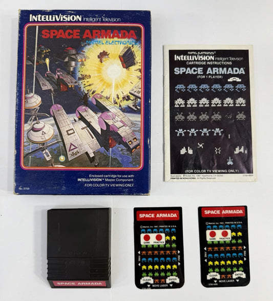 Space Armada (Intellivision, 1981) Game, Box, Manual, Overlays -Tested & Working