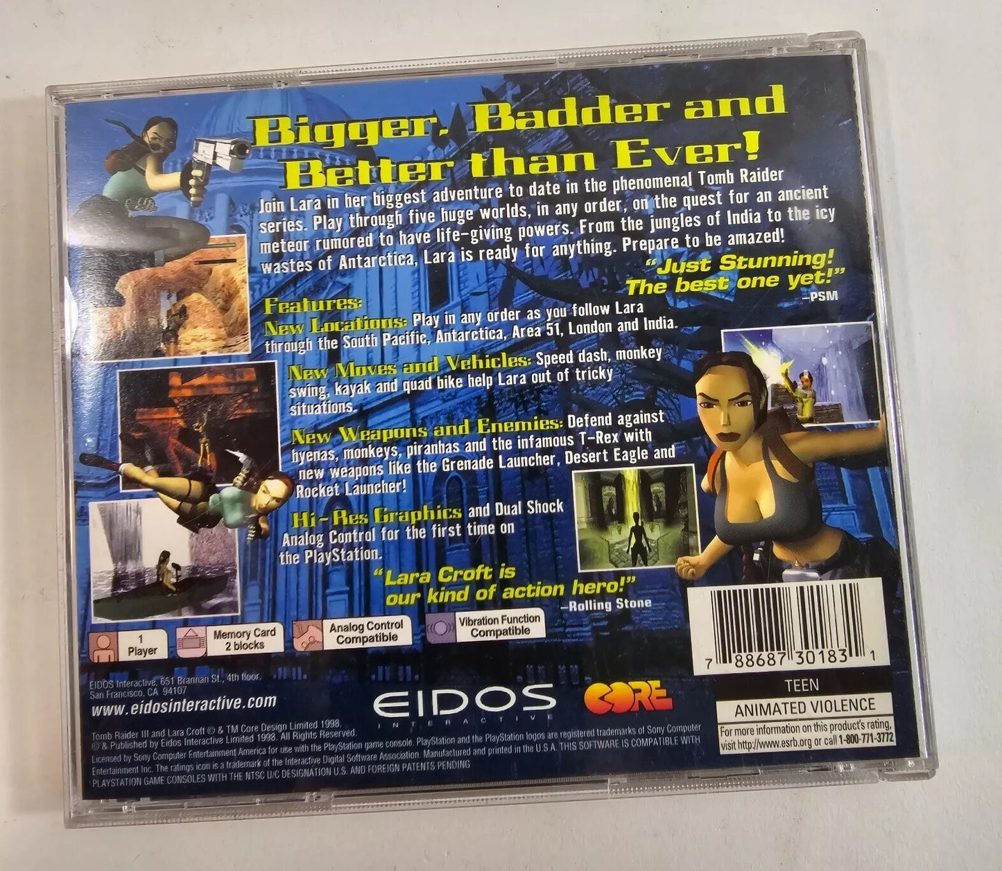 Tomb Raider III: Adventures of Lara Croft (Sony PlayStation 1, 1998) Complete