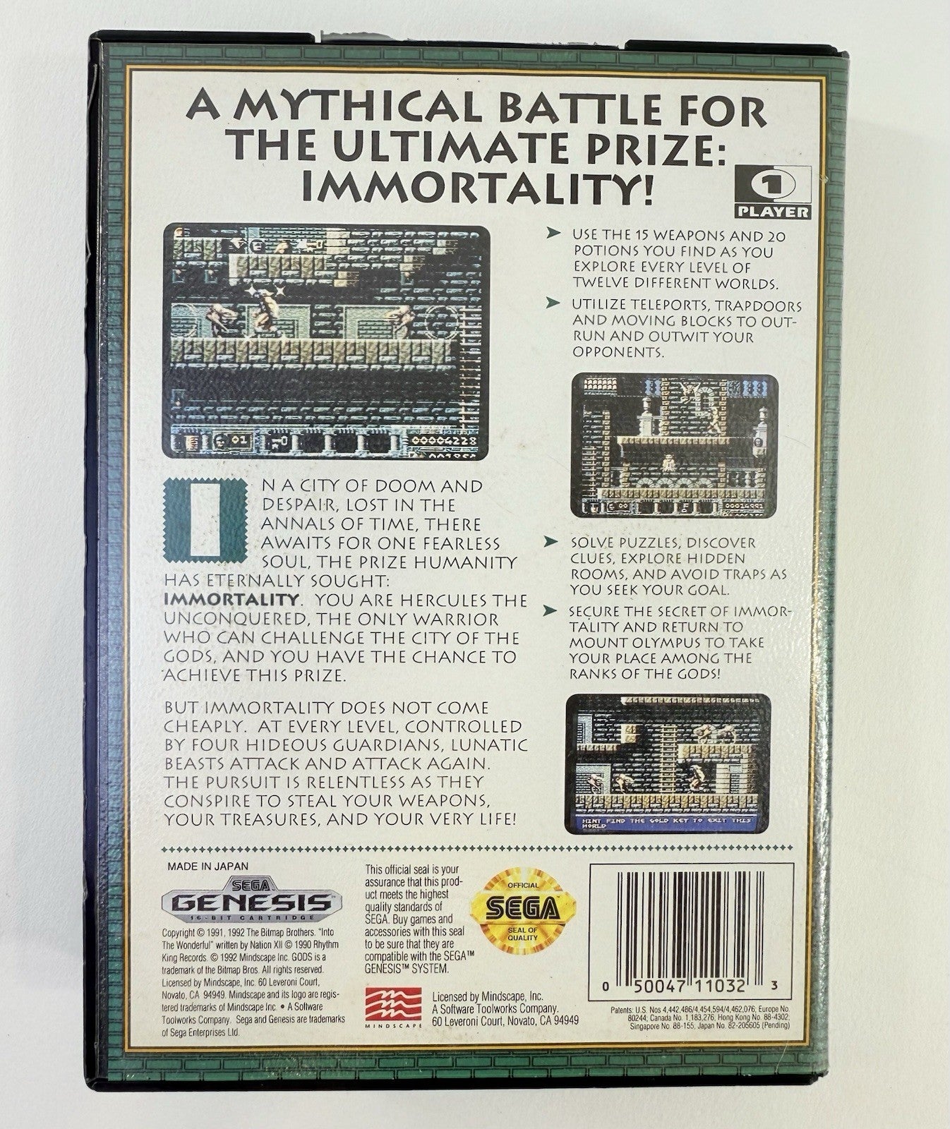 Gods (Sega Genesis, 1992) Replacement Game Case and Cover Art Only - No Game