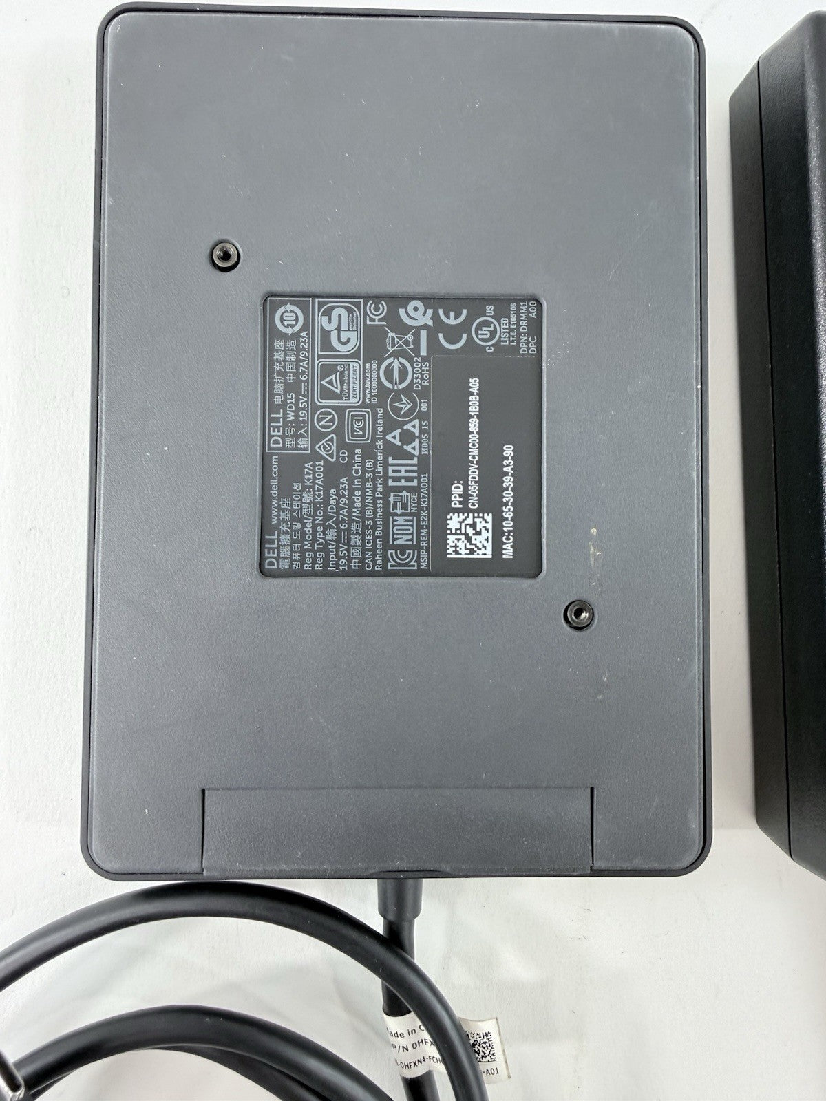 Dell WD15 4K USB-C Docking Station K17A K17A001 5FDDV with Charger - Tested
