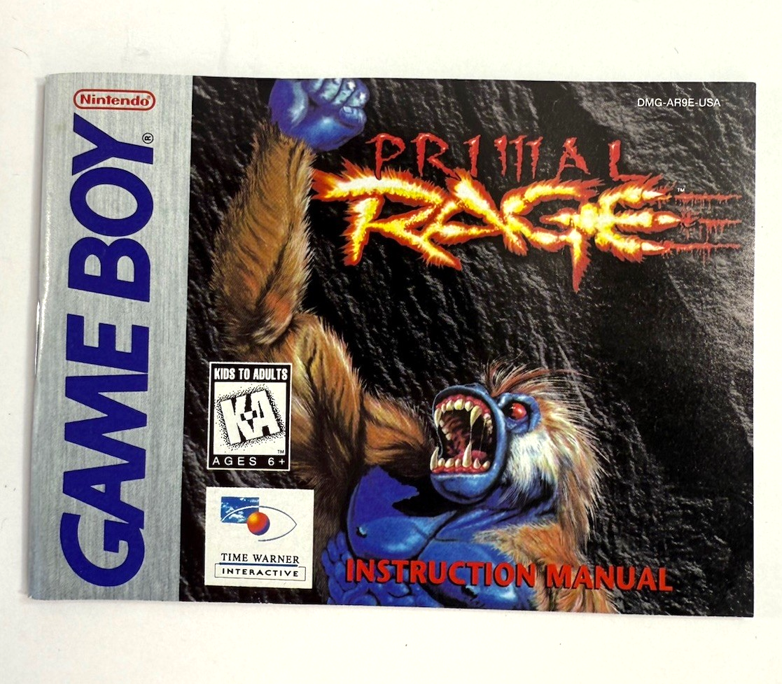 Primal Rage (Nintendo GameBoy, 1995) Game Box Manual Inserts - Tested & Working