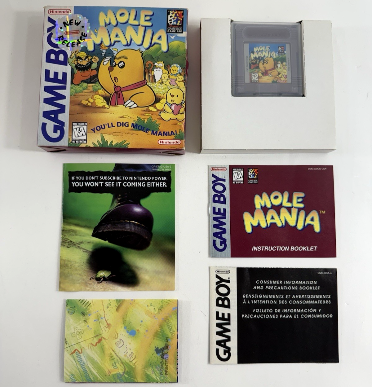 Mole Mania (Nintendo Gameboy, 1997) Game Case Manual Inserts - Tested