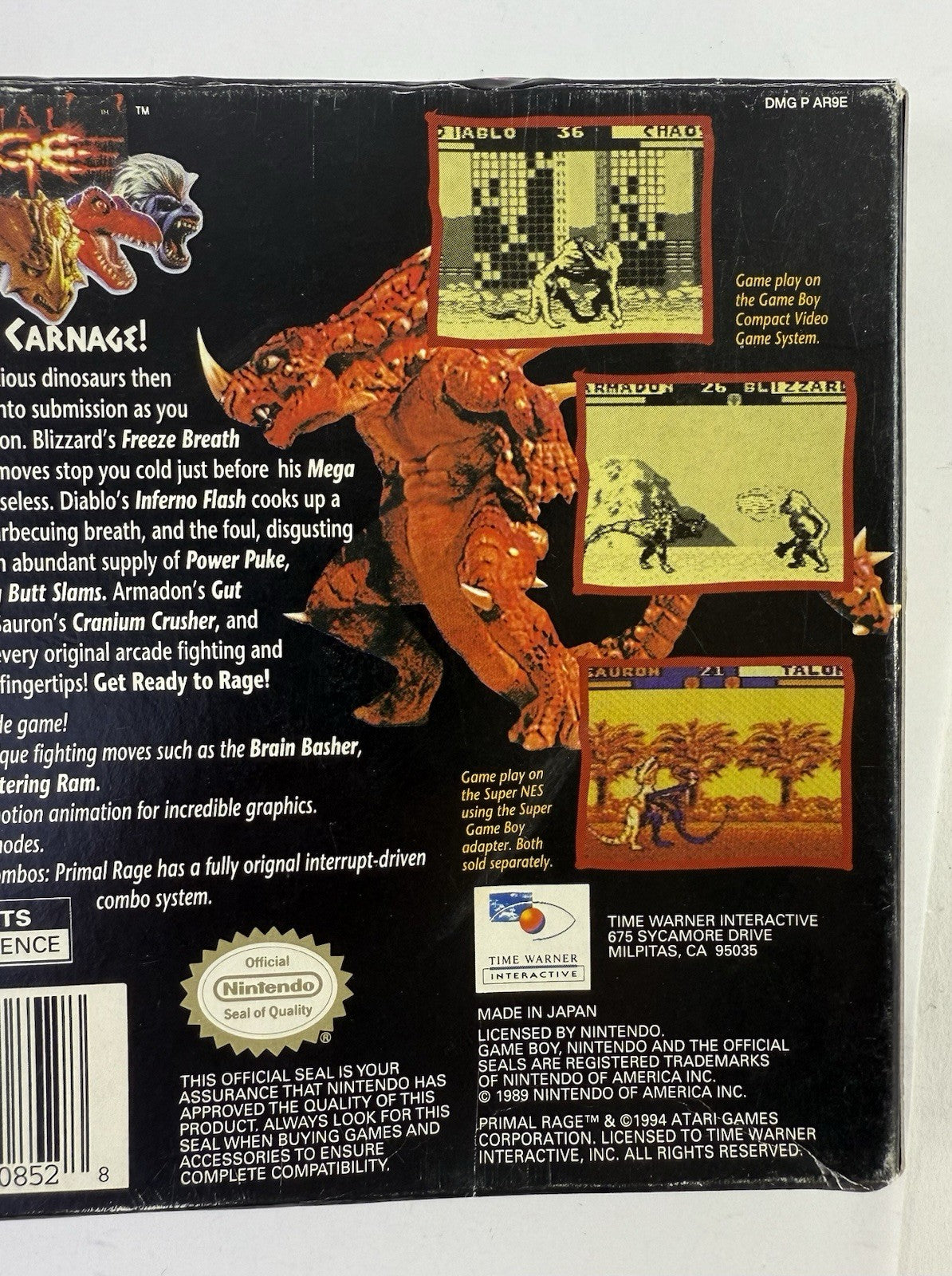 Primal Rage (Nintendo GameBoy, 1995) Game Box Manual Inserts - Tested & Working
