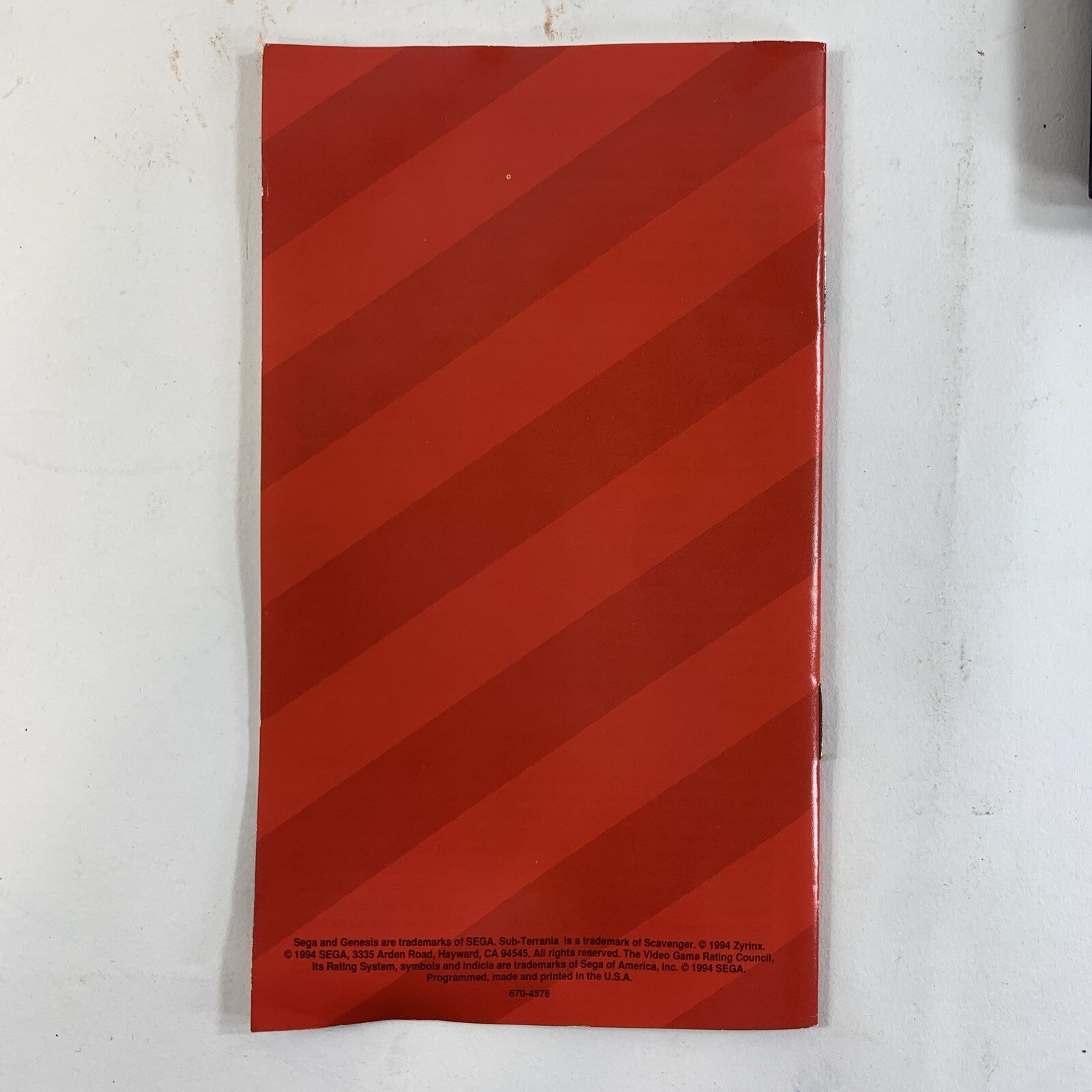 Sub Terrania (Sega Genesis, 1994) Game Case Manual Registration