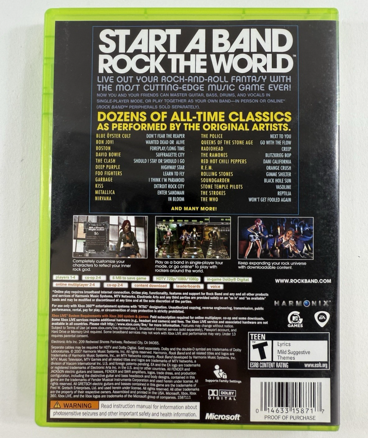 Rock Band (Microsoft Xbox 360, 2007) Game Case Manual - Tested and Working