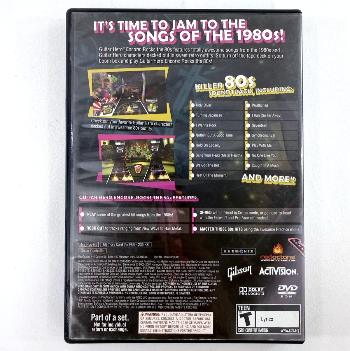 Guitar Hero Encore: Rocks the 80s (Sony PlayStation 2, 2007) Game, Case, Manual