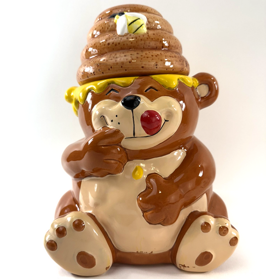 Certified International Corp 1990s Ceramic Bear Eating Honey Cookie Jar