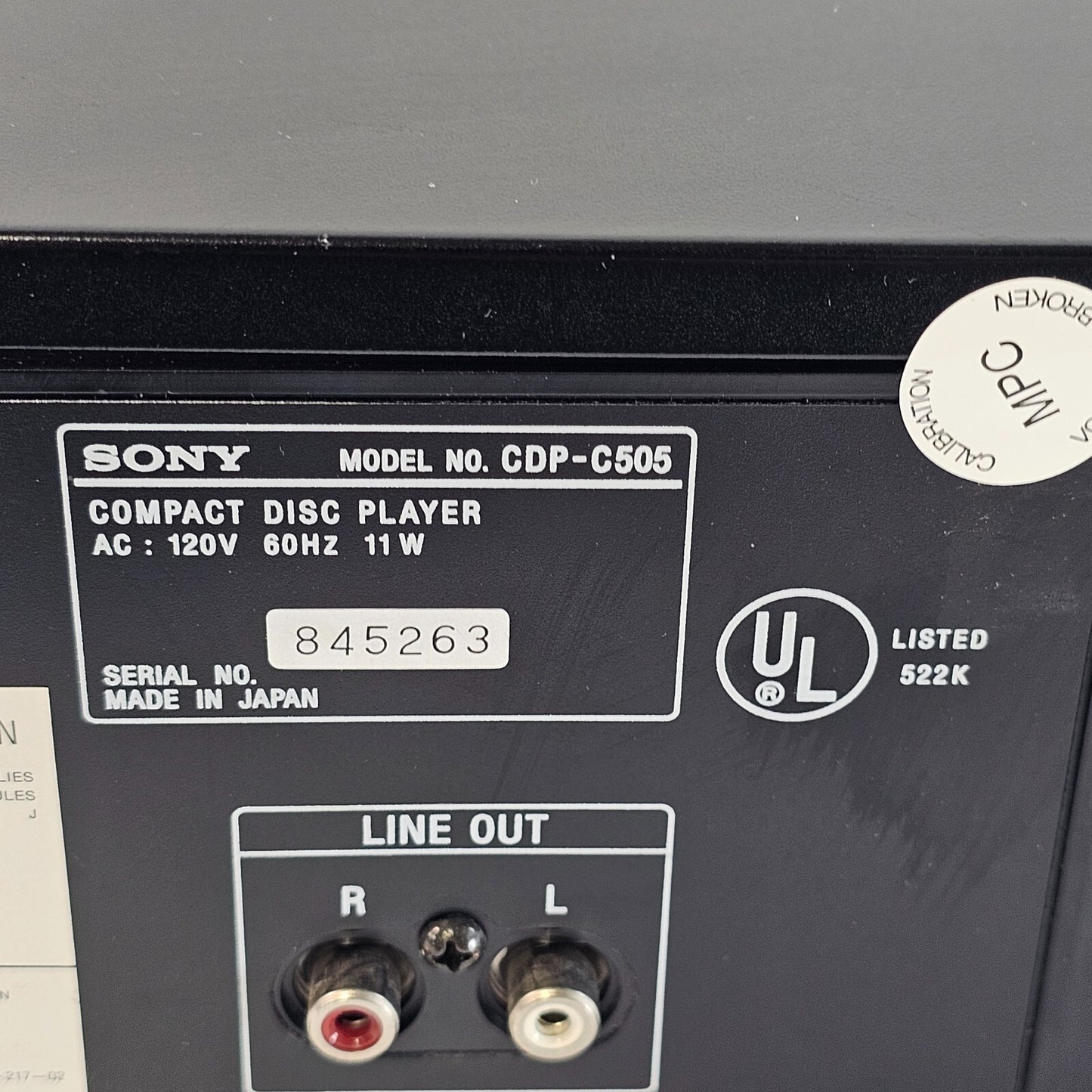 Sony CDP-C505 5 Disc CD Changer - Tested and Working - No Remote