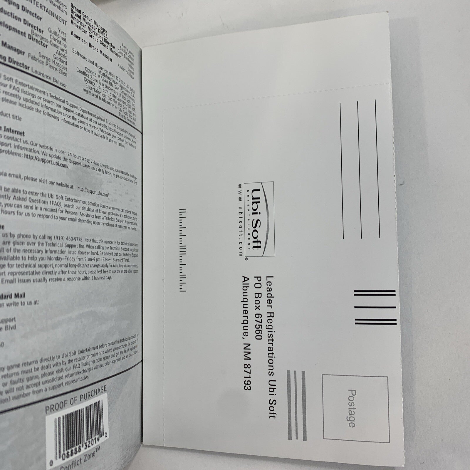 Conflict Zone (Sony PlayStation 2, 2002) Game Case Manual Registration - Tested