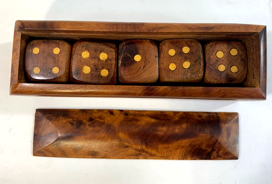 Hand Carved Wooden Dice in Custom Storage Box - Read