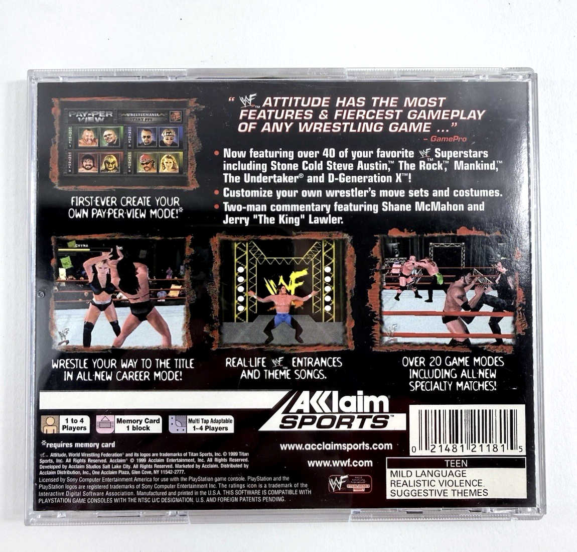 WWF Attitude (PlayStation 1, 1999) Game Case Manual - Tested and Working