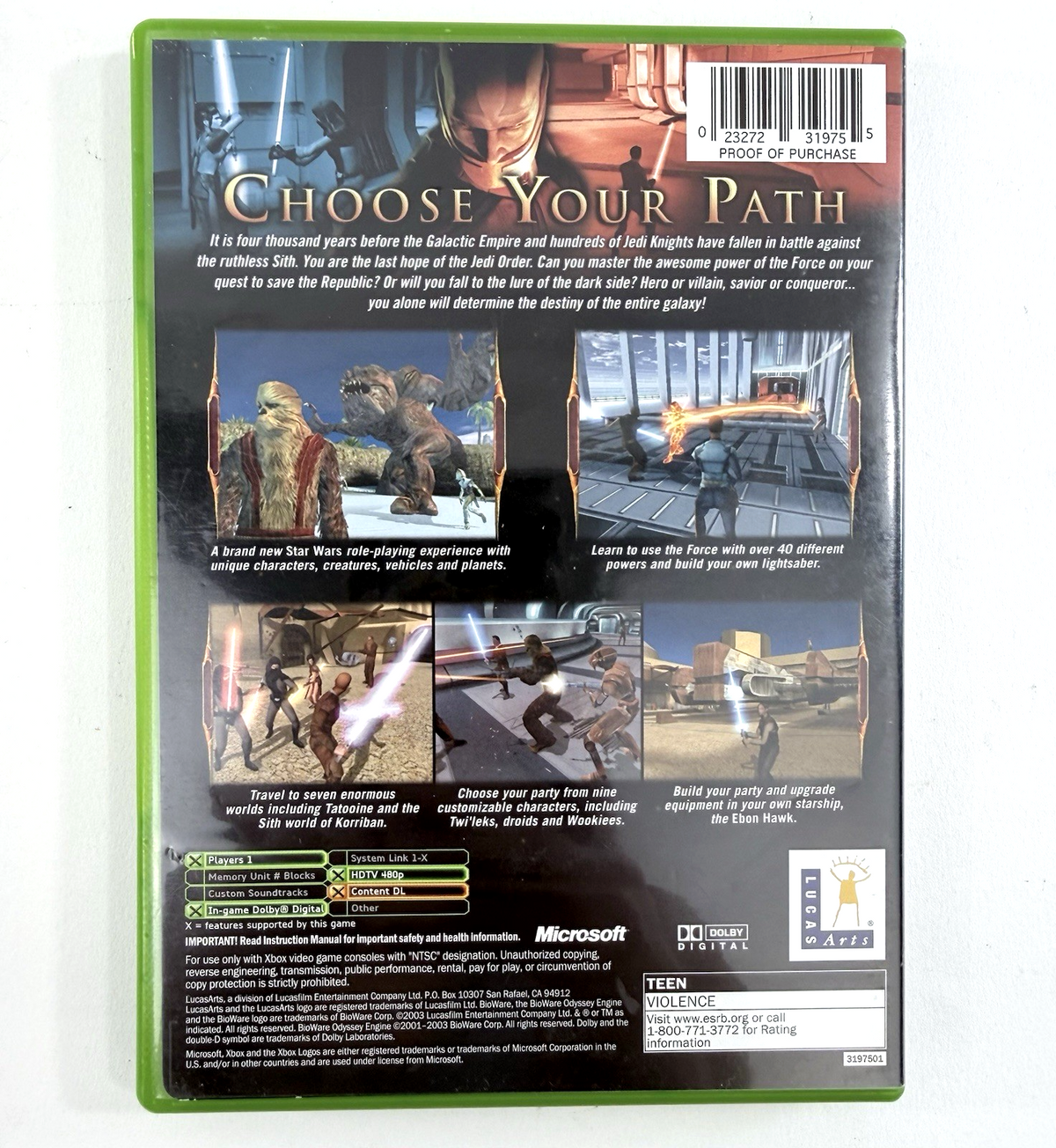 Star Wars Knights of the Old Republic (Xbox, 2003) Game Case Manual Registration