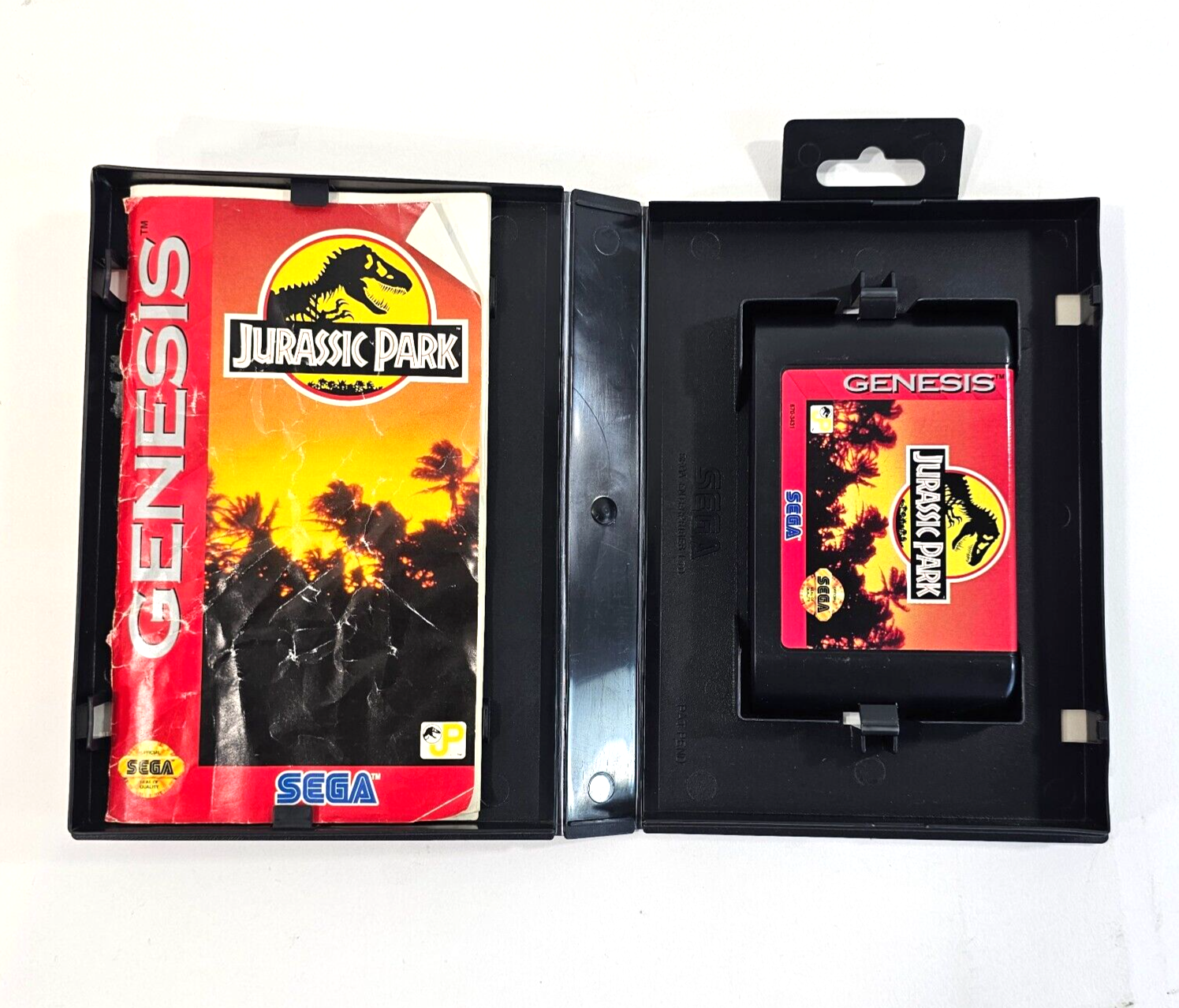 Jurassic Park (Sega Genesis, 1993) Game Manual and Case with Hangtab - Tested