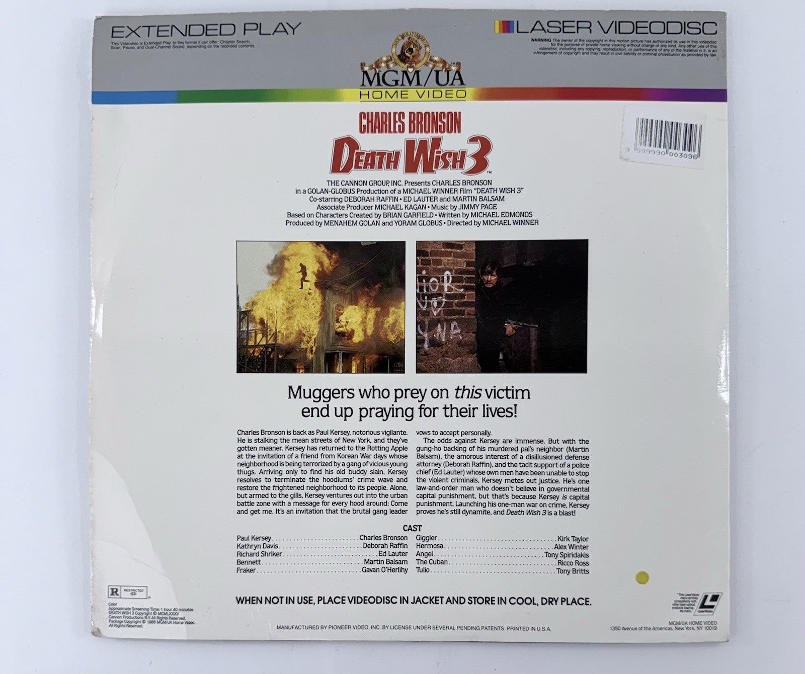 Death Wish 3 (Laserdisc, 1996) Extended Play Charles Bronson Film - Tested