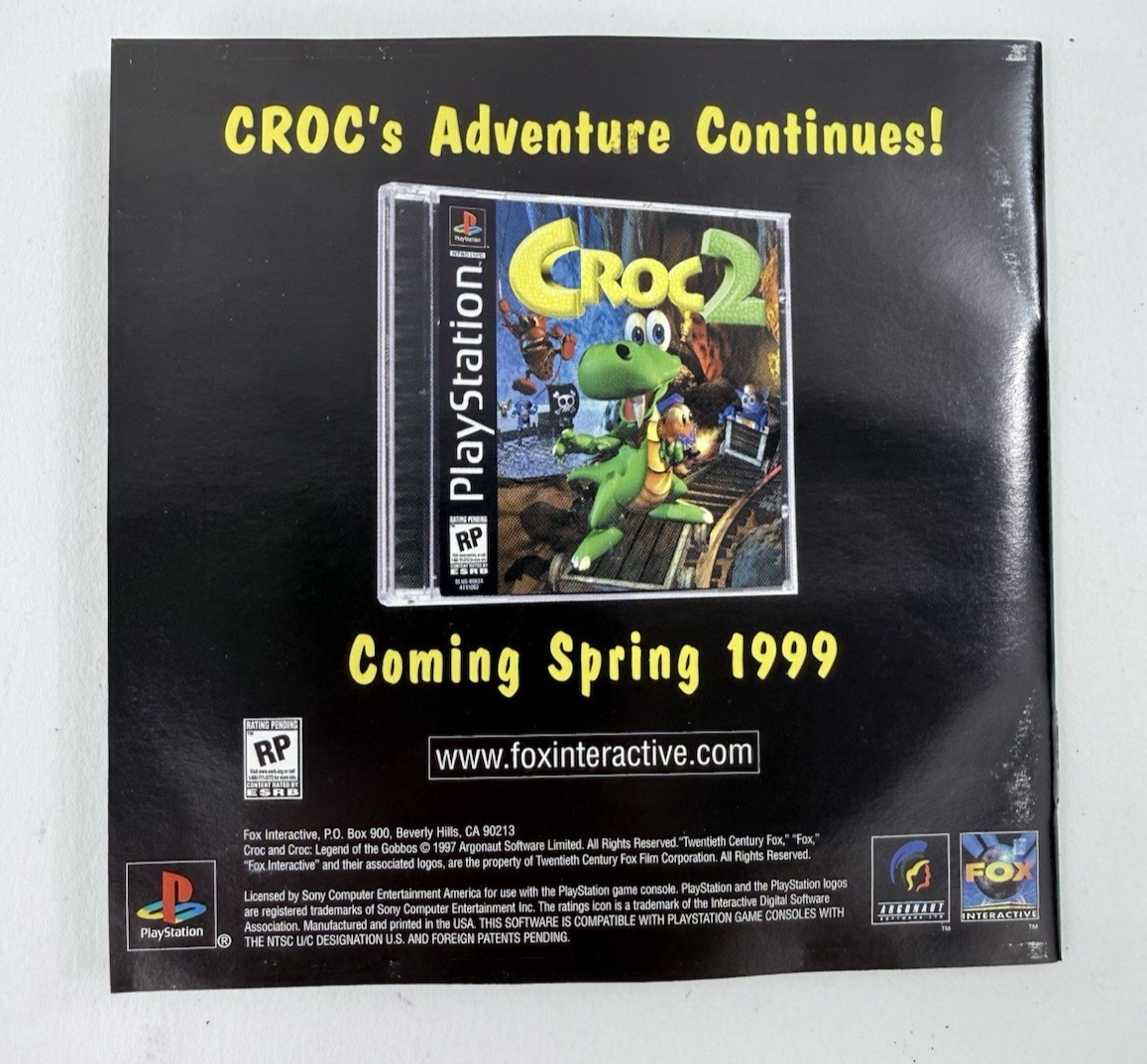 Croc: Legend of the Gobbos (PlayStation 1, 1998) Game Case Manual Registration