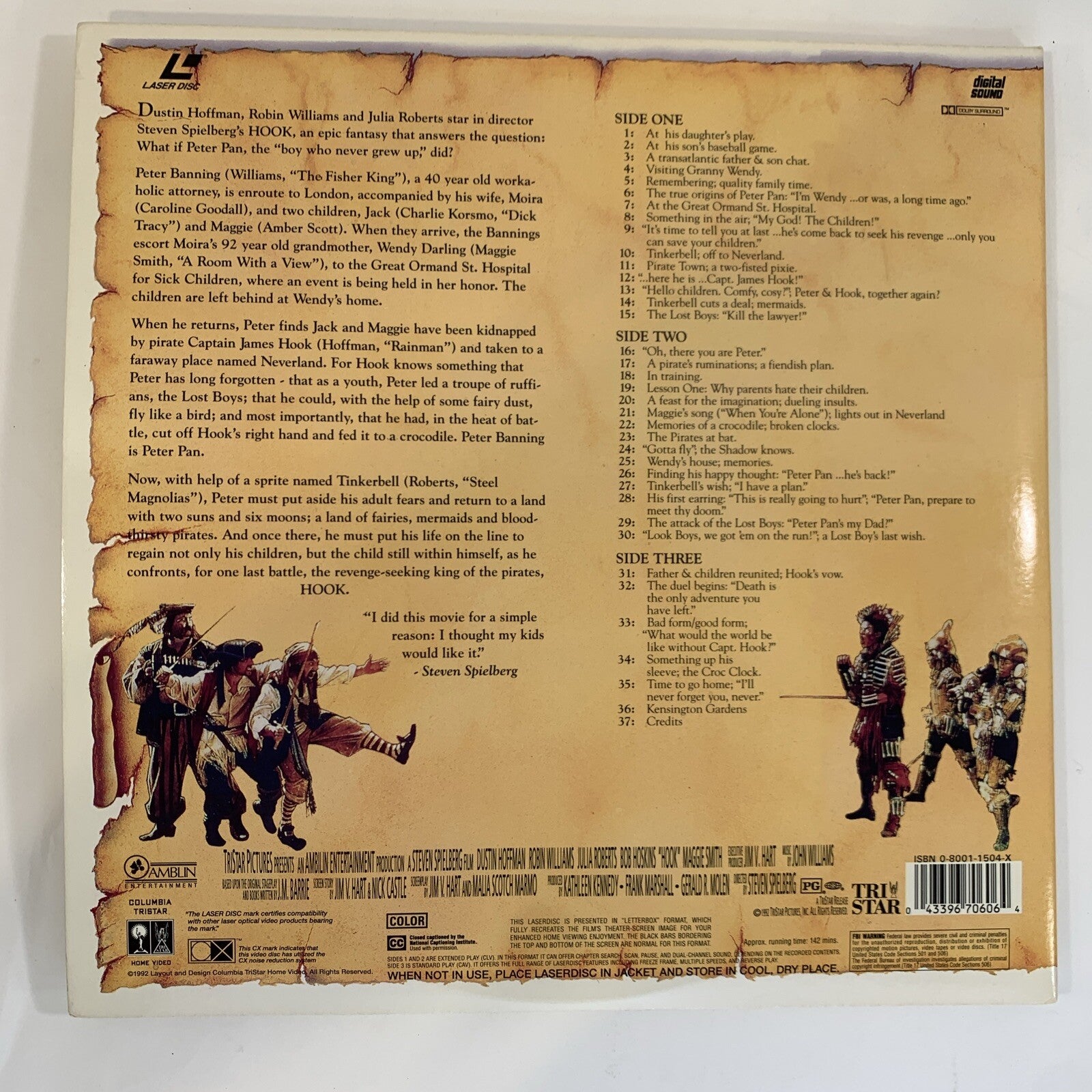 Hook Deluxe Edition (Laserdisc Bundle) Peter Pan 30th Anniversary Ed. - Tested
