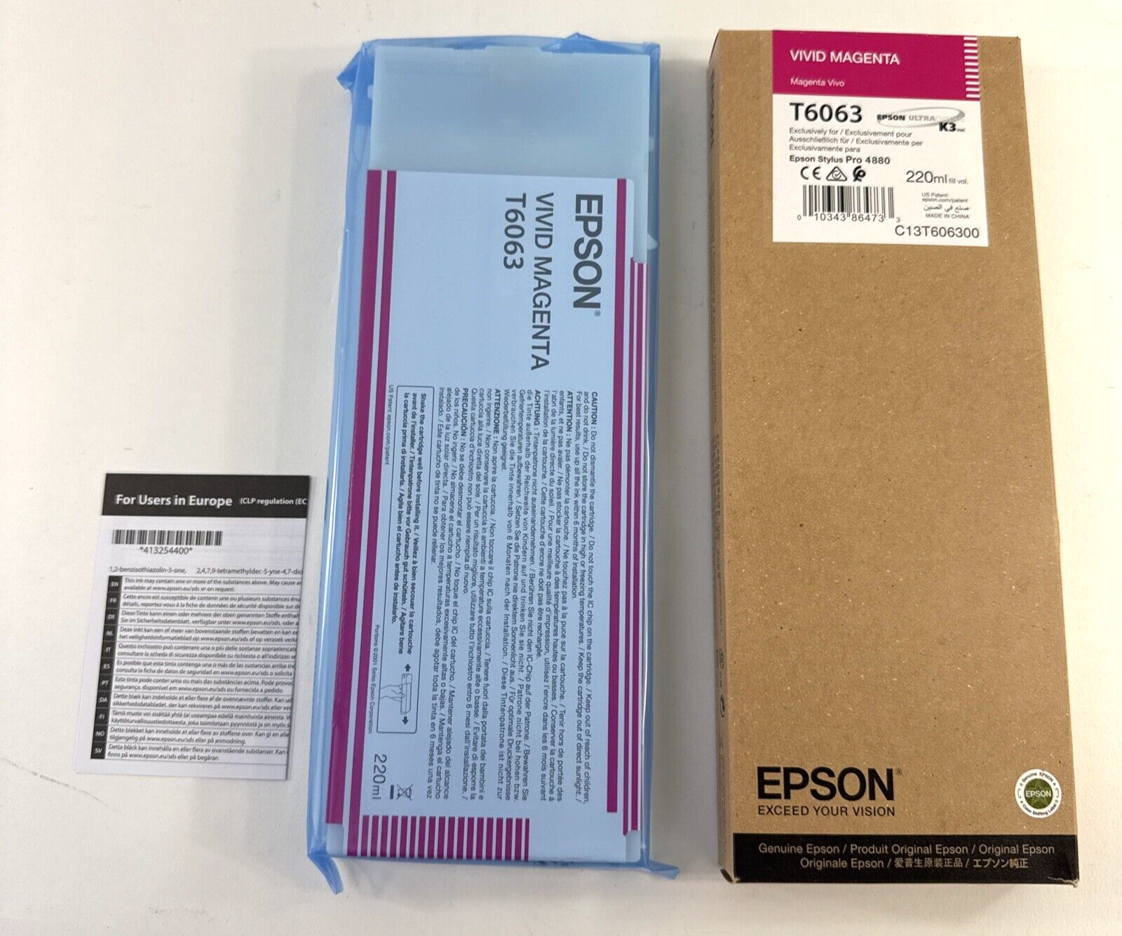 Expired 2020 Epson Vivid Magenta T6063 K3 UltraChrome Ink Cartridge - Sealed