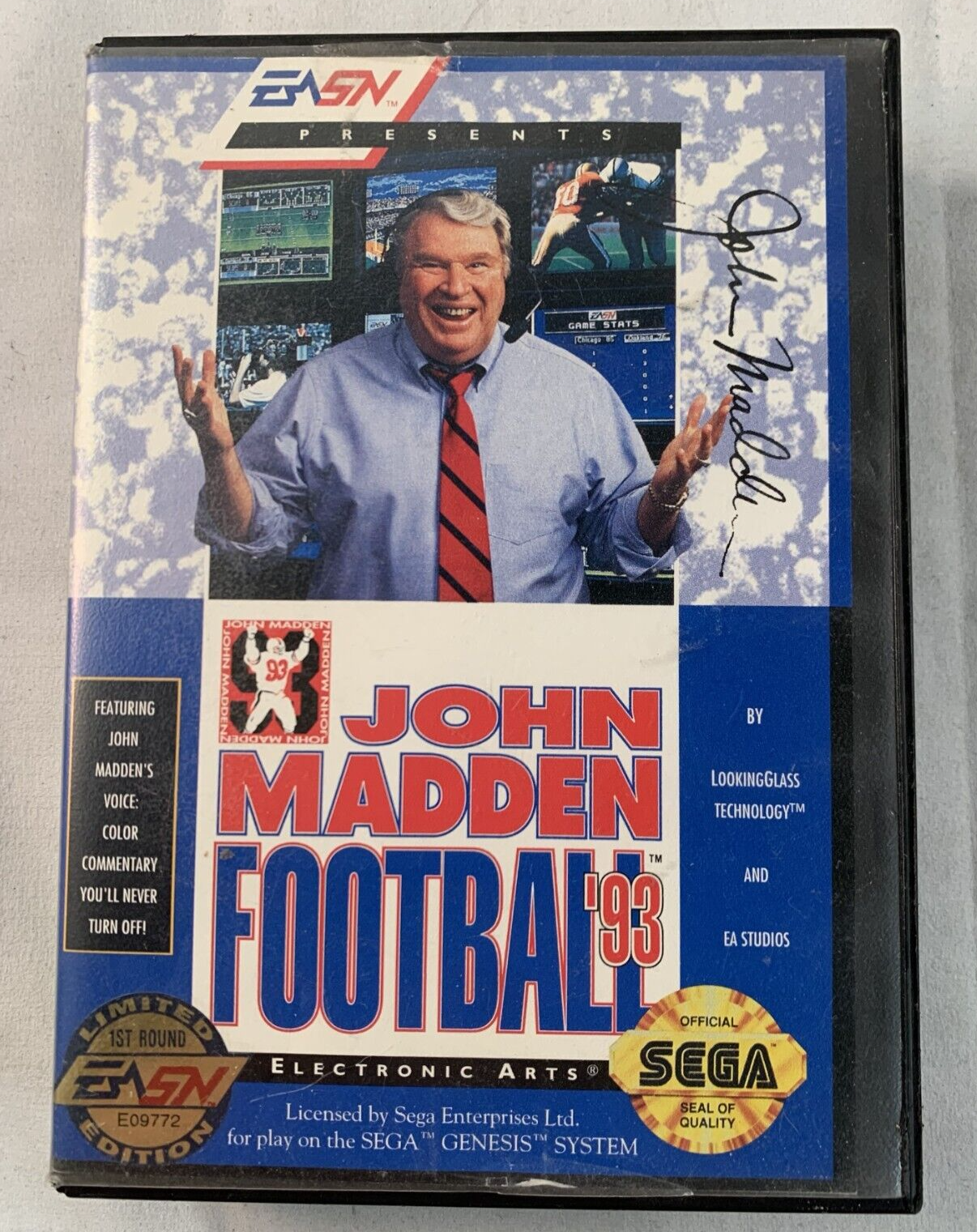 John Madden Football '93 (Sega Genesis, 1992) Game and Case - Tested and Working