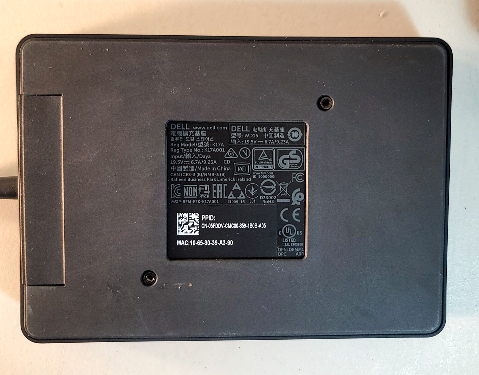 Dell WD15 4K USB-C Docking Station K17A K17A001 5FDDV with Charger - Tested